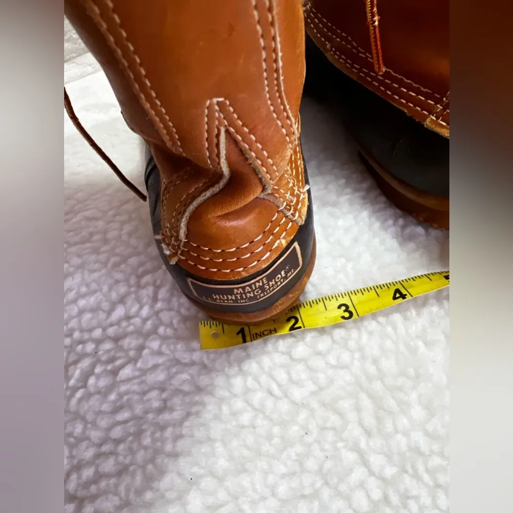 LL Bean 8" Tan Leather Blue 212880 Unlined USA Made Duck Boots US unixes size L8 - Image 15