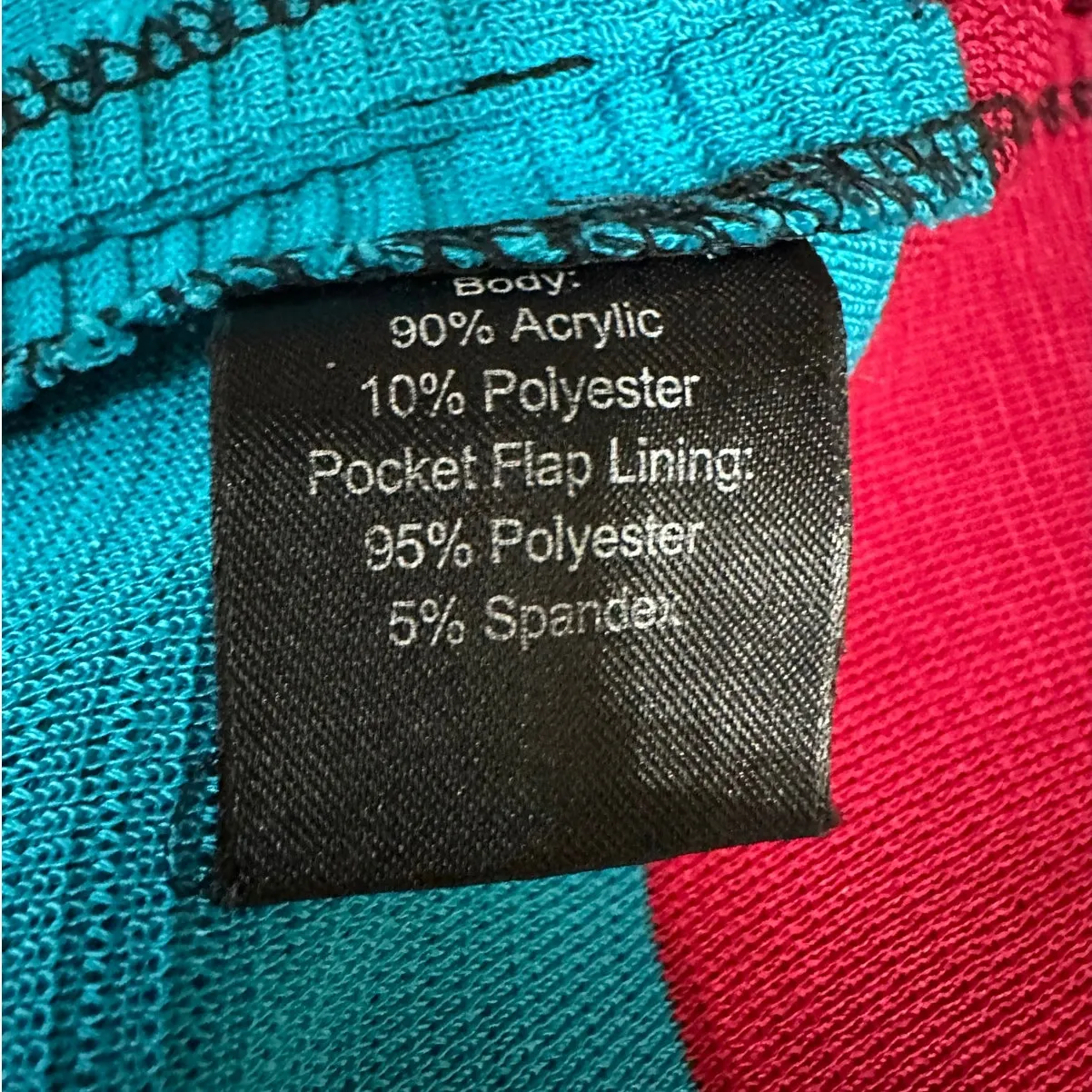 MISOOK Cardigan Jacket Pink & Blue Color Block Ribbed Open Front Knit - Image 8