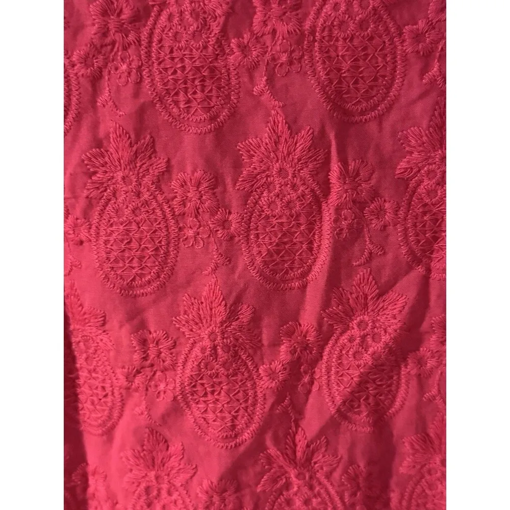 Talbots Blouse Sz Lp Henley Popover Cottage Embroidered Pineapples Pink Cotton - Image 8