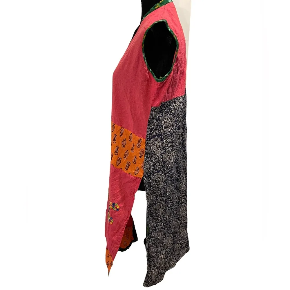 Vintage Patchwork Indie Hippie Earthy Eclectic Embroidered Woodland Tunic Top Size L - Image 6