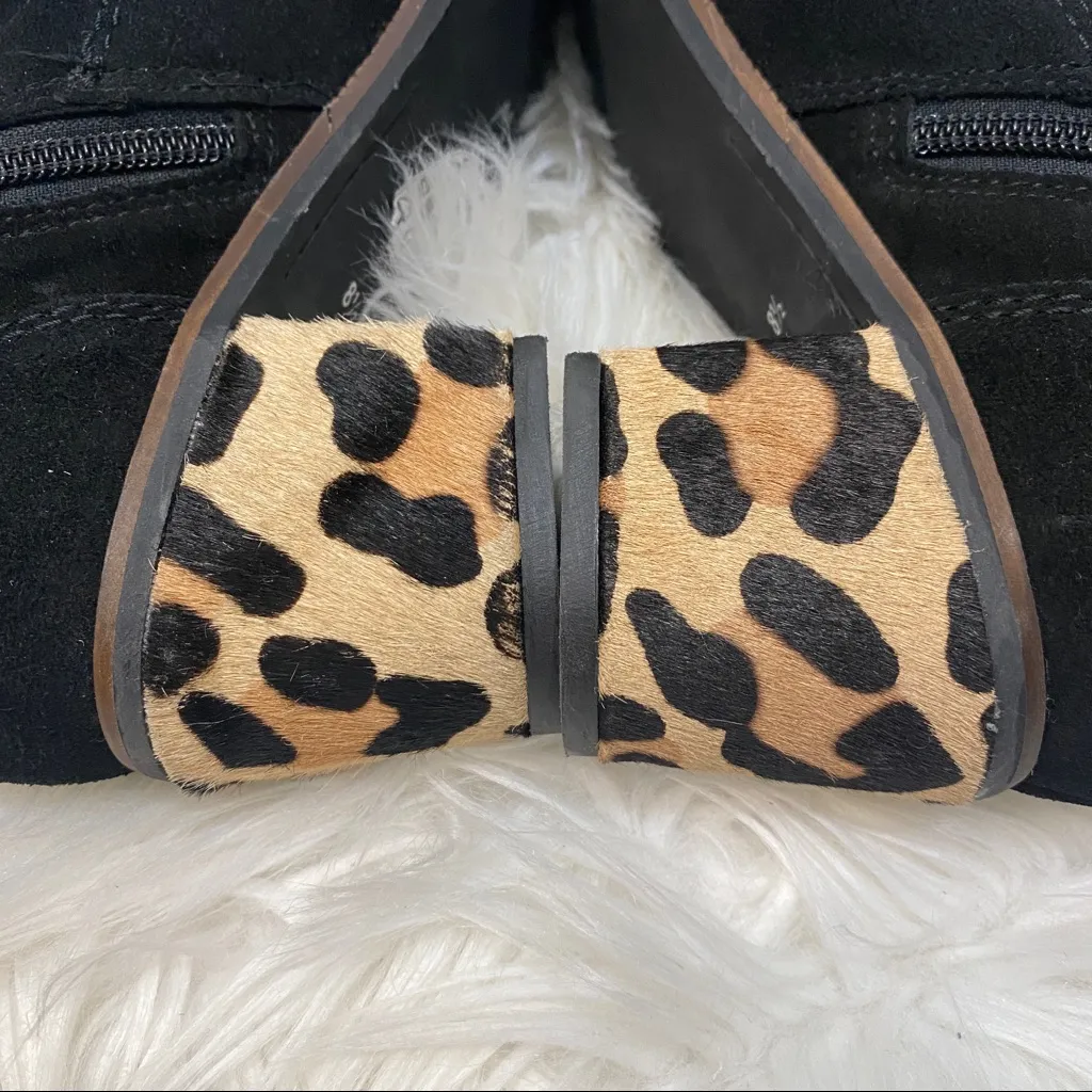 Crevo Jade Leather Suede Block Heel Bootie Leopard Animal Print size 8.5 Black - Image 5