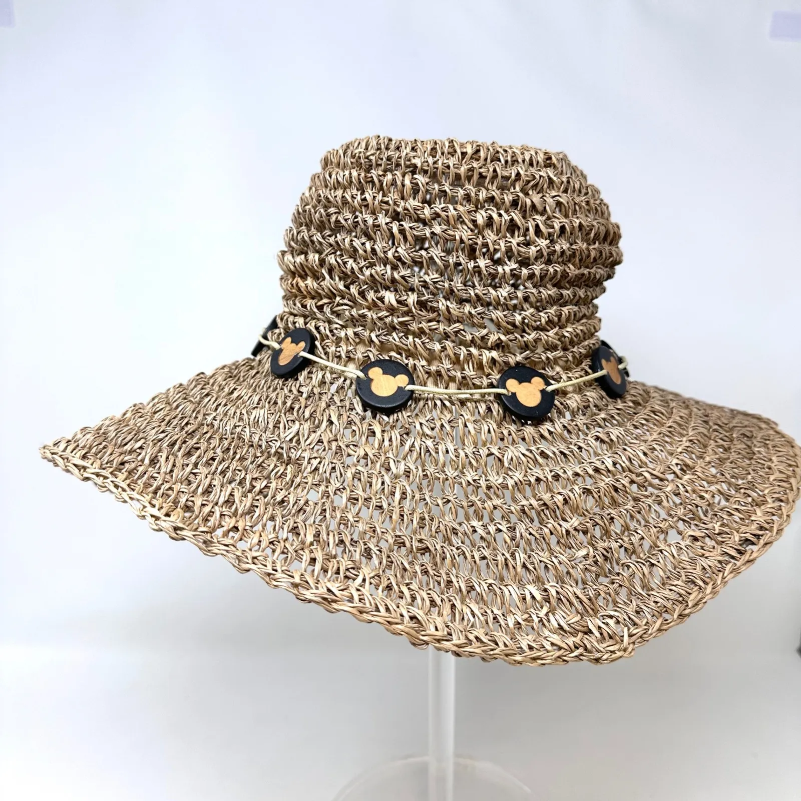 Disney Parks Woven Floppy‎ Sun Hat Mickey Trim Brown - Image 3