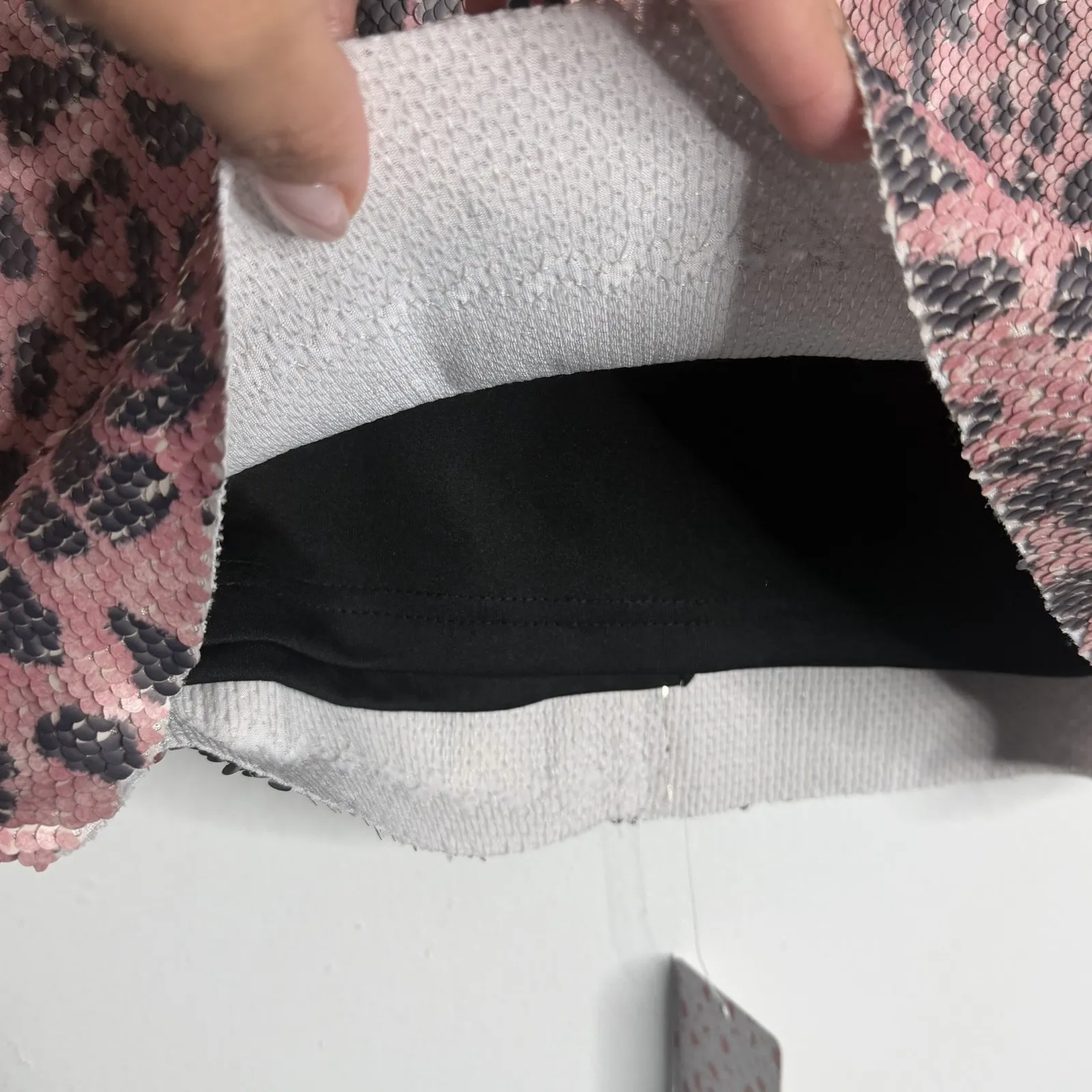 NWT Free People Pink Cheetah Sequin Mini Skirt 2 Edgy Festival Glam Night Out - Image 10