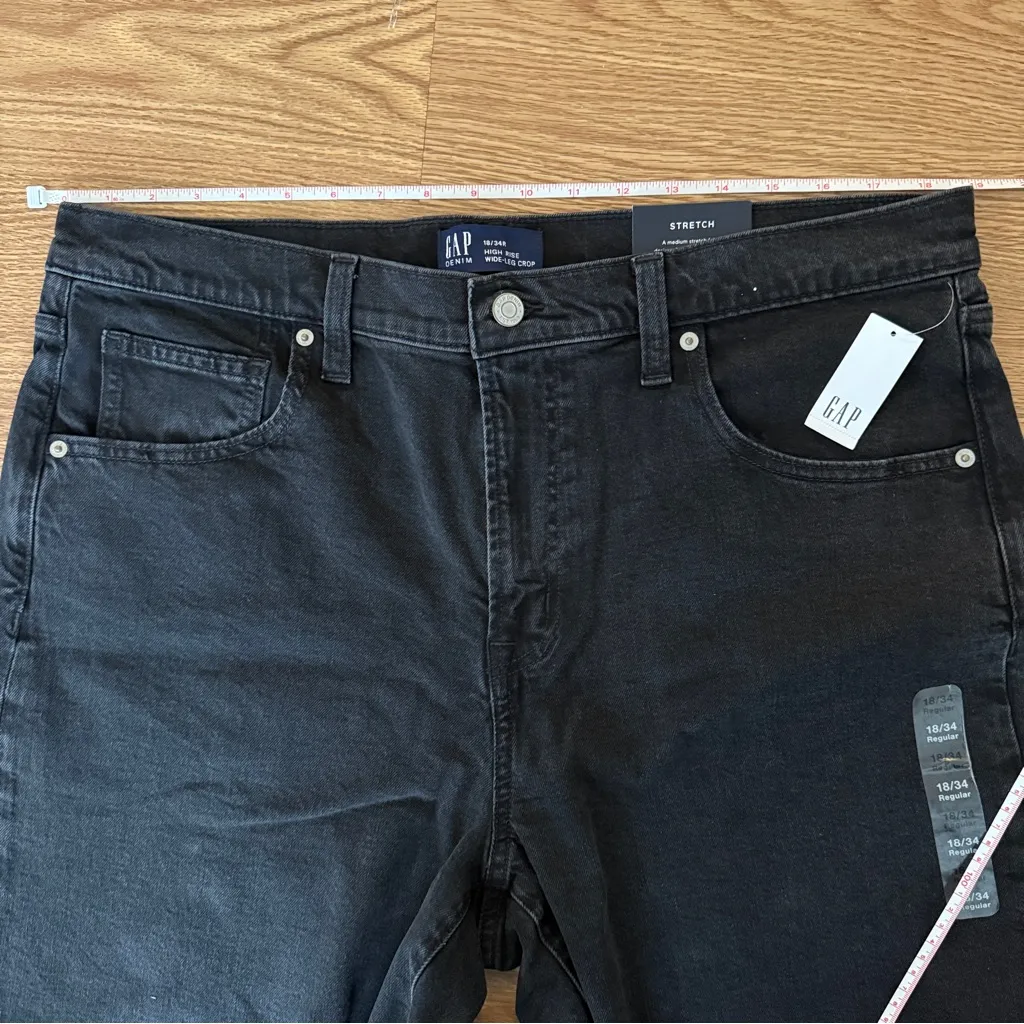 Gap High Rise Wide Leg Crop Jeans Womens 18/34R Black Baggy Boho Stretch New NWT - Image 13