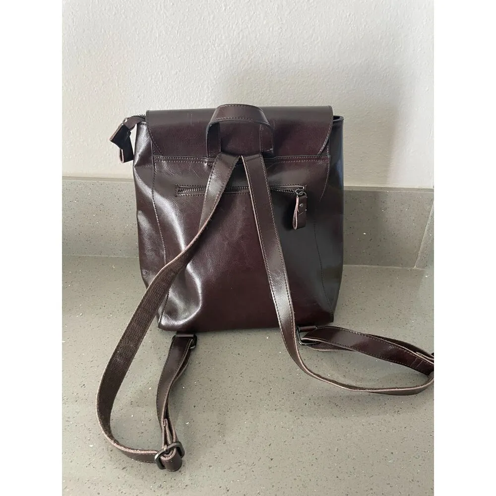 NEW HESHE deep brown leather backpack - Image 8