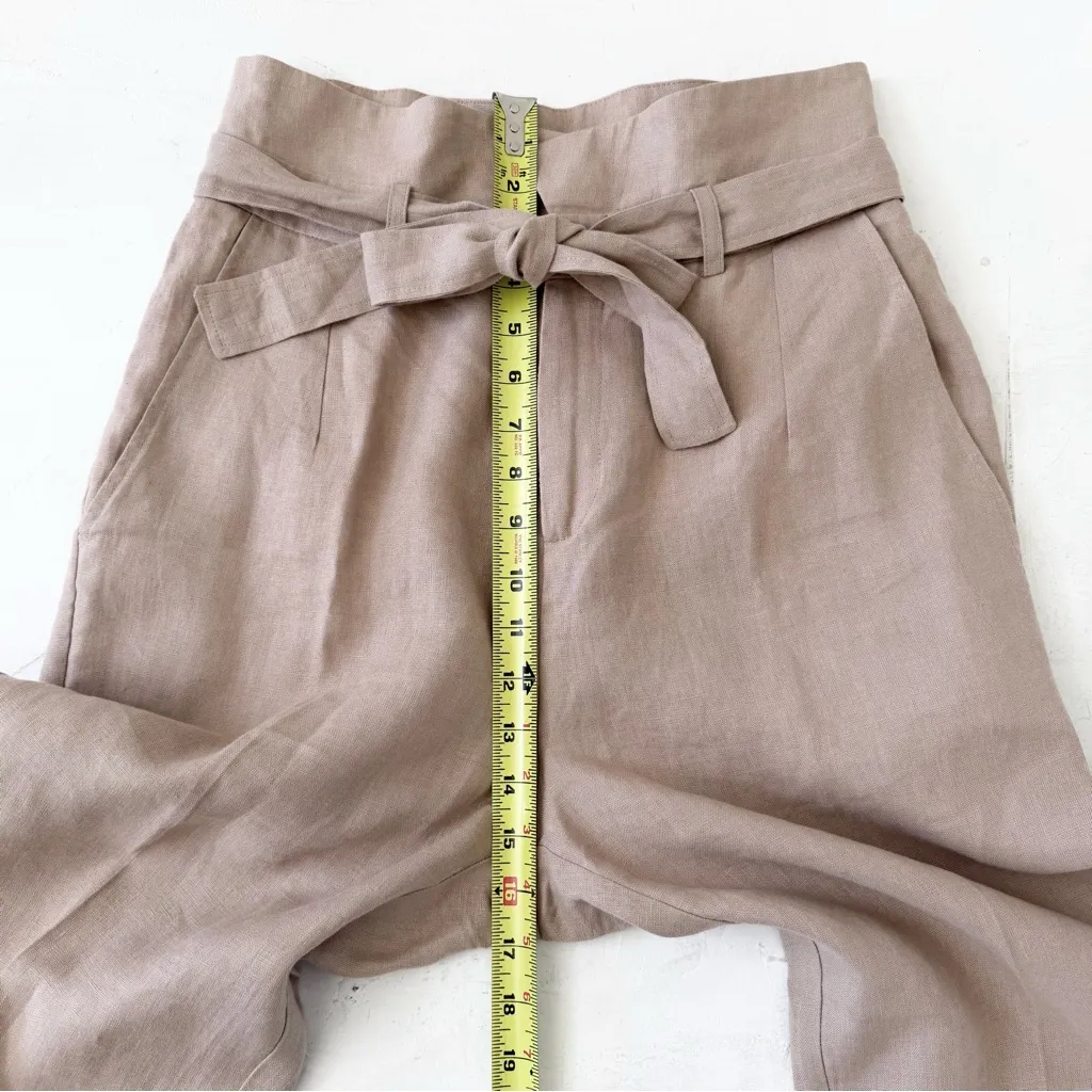 Reformation Fisher Cuffed Linen Paper Bag Pants High Waist Nude Khaki Beige Sz 4 - Image 7
