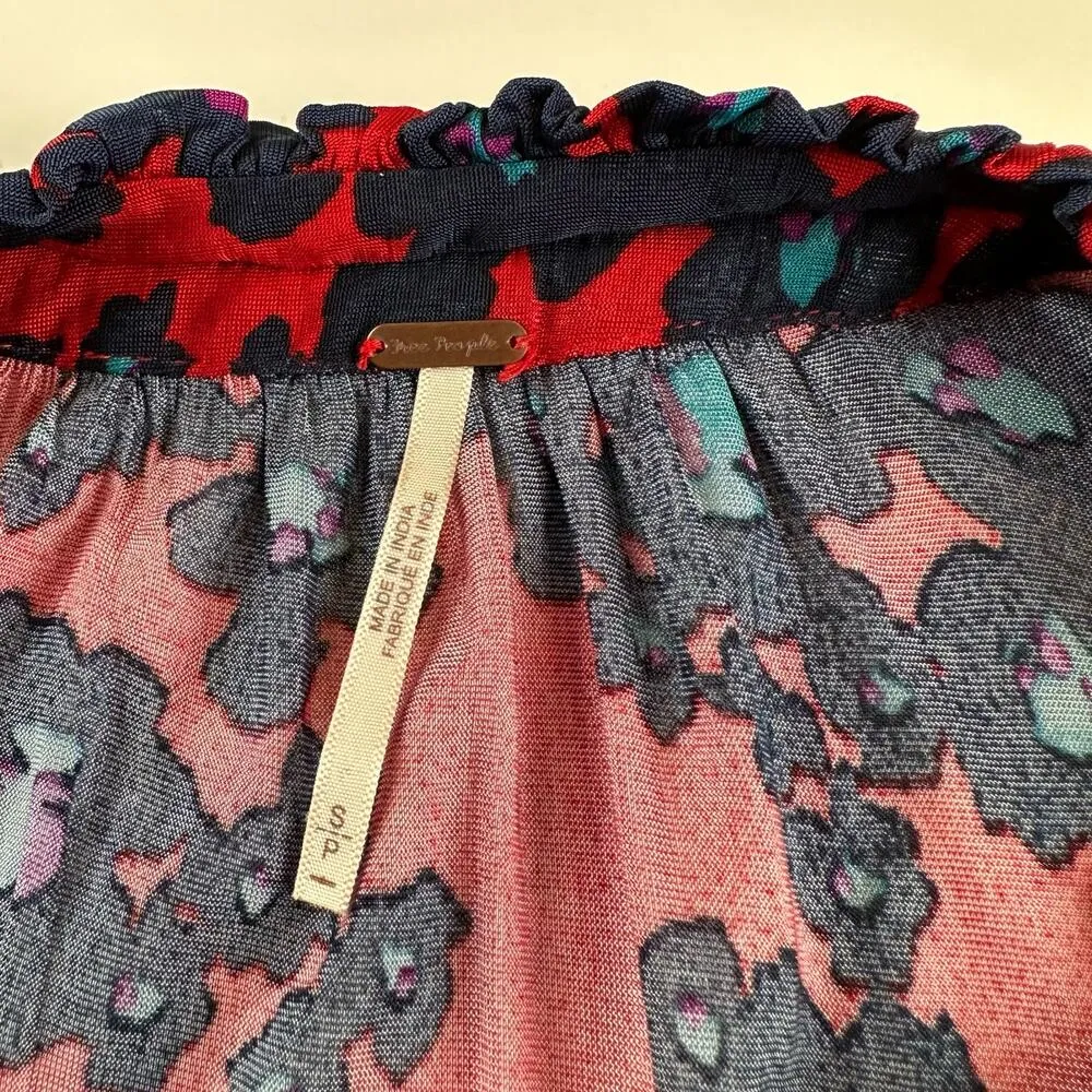 Free People Merlot Combo Love Letter Red & Blue Floral Size Small - Image 9