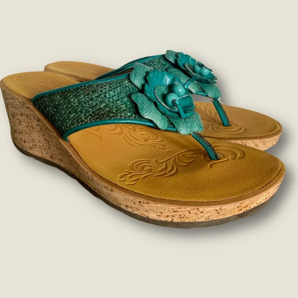 Clarks Teal Wedge Sandals with Cork Sole - Image 6