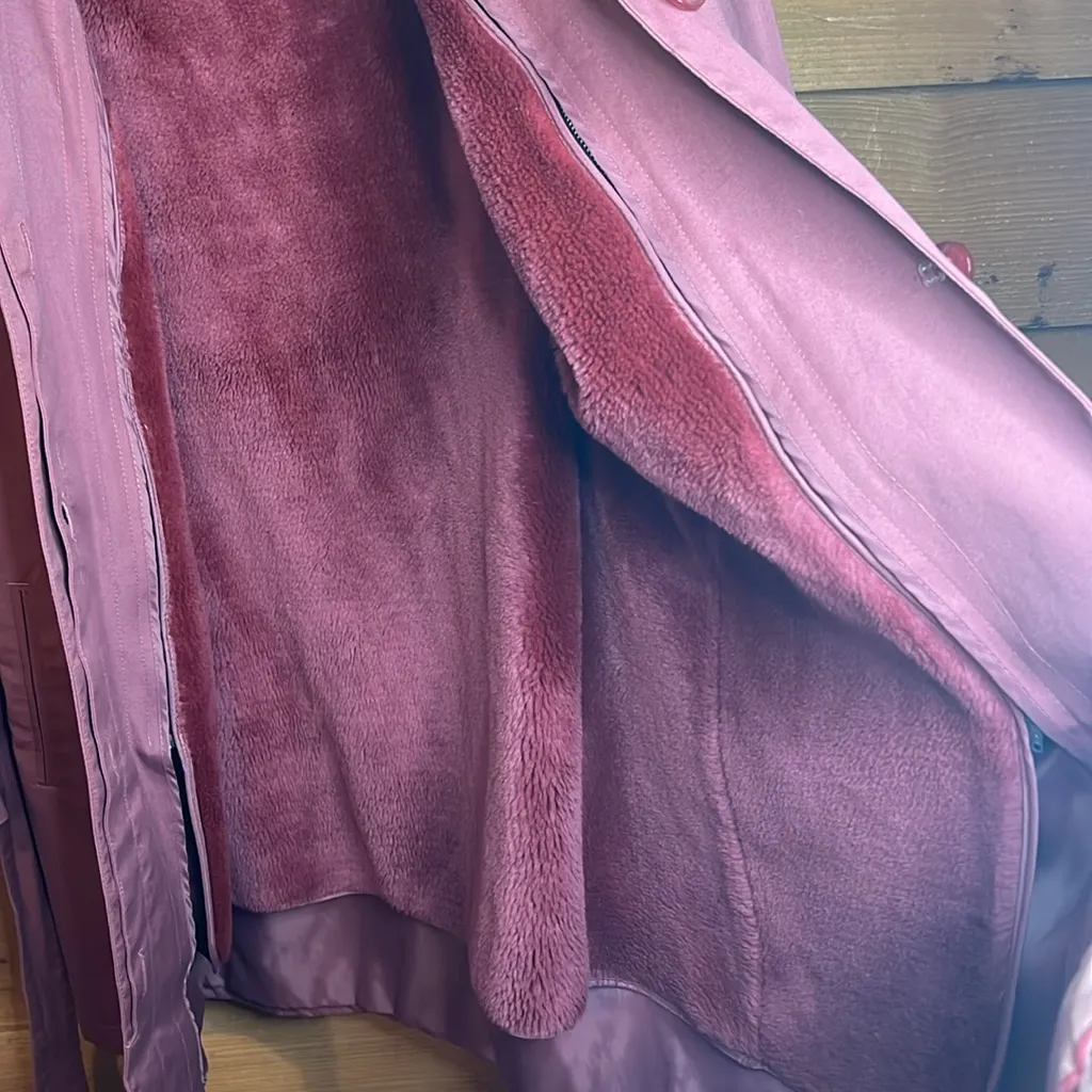 London Fog Rose Lined Zip Hooded Rain Snow Winter Midi Length Belted Coat Jacket - Image 6