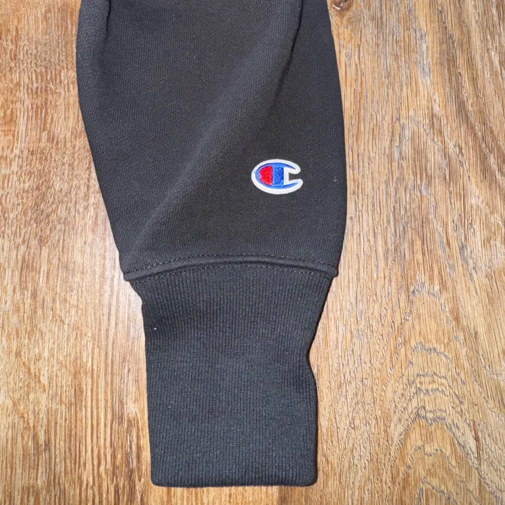 RARE Champion Black Cropped Sweatshirt with Rhinestone Logo - Image 5