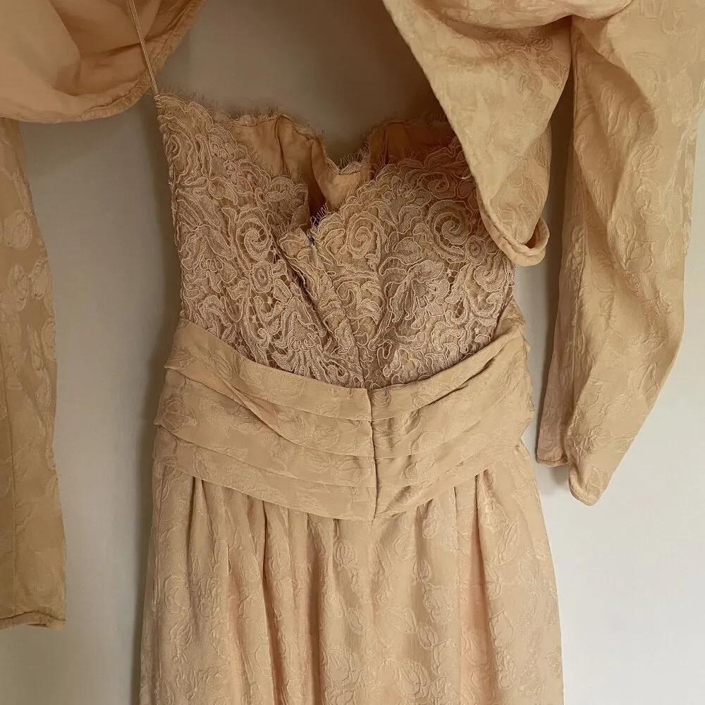 Rina Di Montella silk vtg sz 6 pastel cream prom dress padded shoulder jacket Orange - Image 11