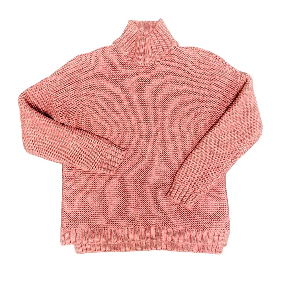 Marine Layer Remi Mock Neck Long Sleeve Knit Sweater Ash Rose Pink Small S - Image 3