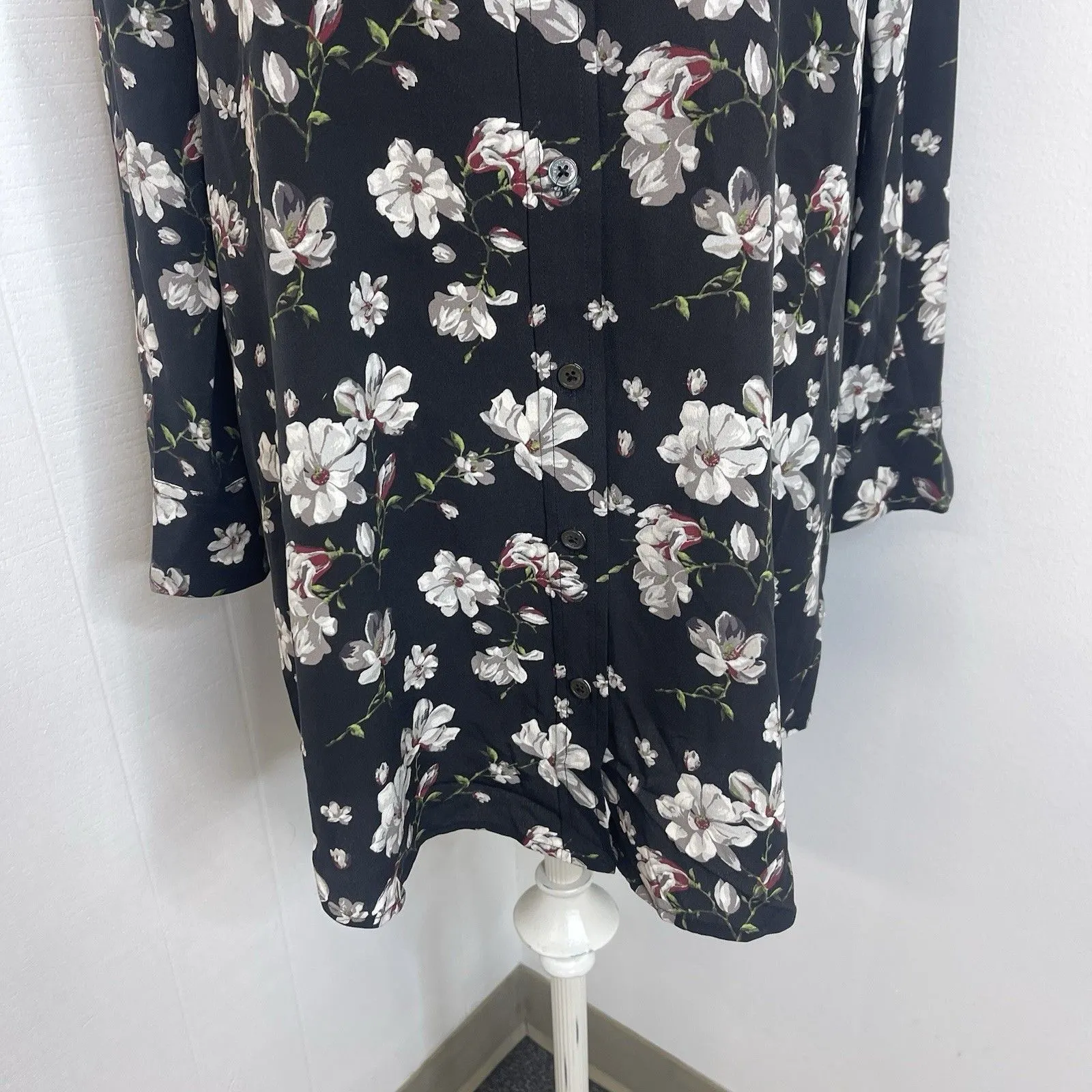 Equipment Femme Silk Shirt Dress Womens Small Black Floral Print Button - Image 4