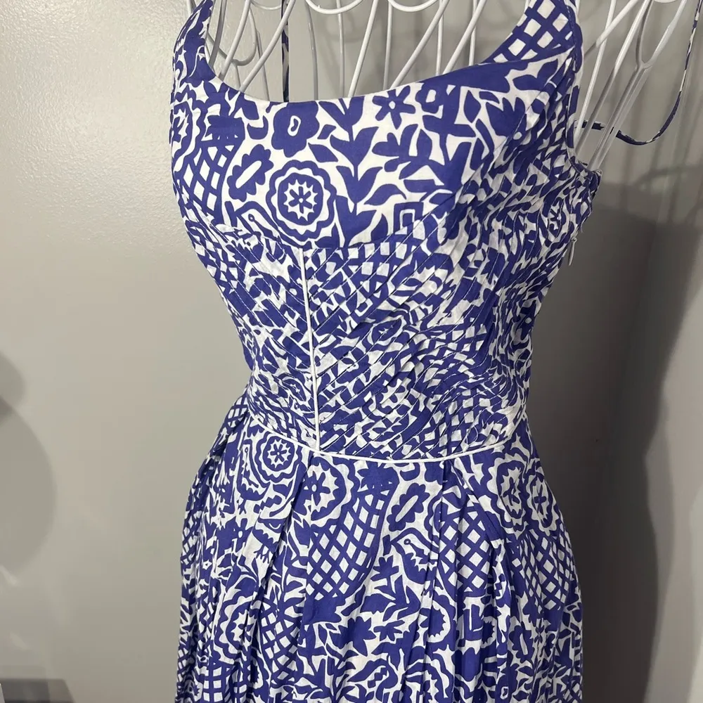 Tory Burch White and Blue Print Tank Mini Dress Size 2 - Cotton Voile Sundress - Image 2