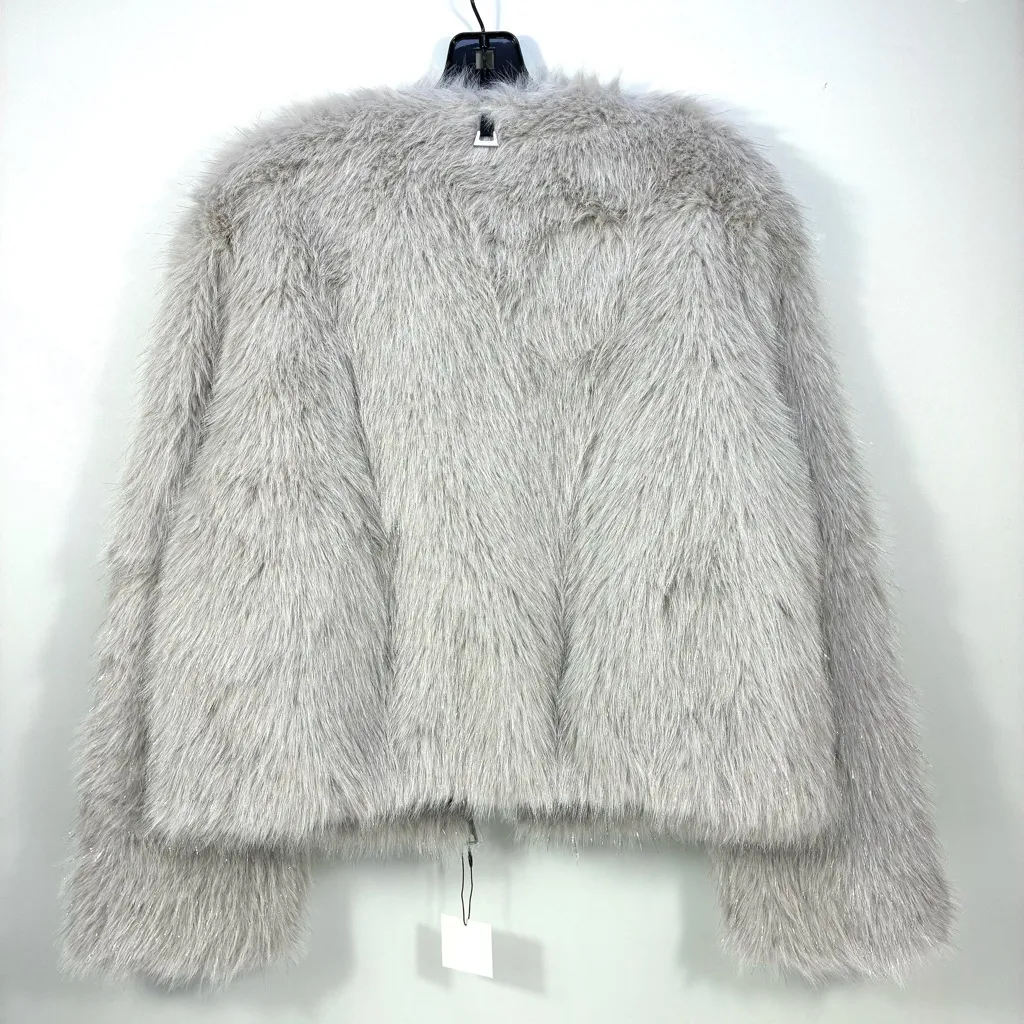 Apparis Uma Tinsel Crop Zip Front Shaggy Faux Fur Coat Silver XL NWT Jacket - Image 4