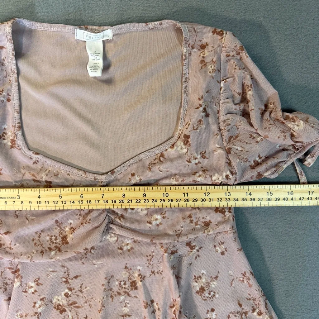 Y2K Floral Sheer Mesh Babydoll Top Coquette Puff Sleeve M Kawaii Fairycore Soft - Image 5