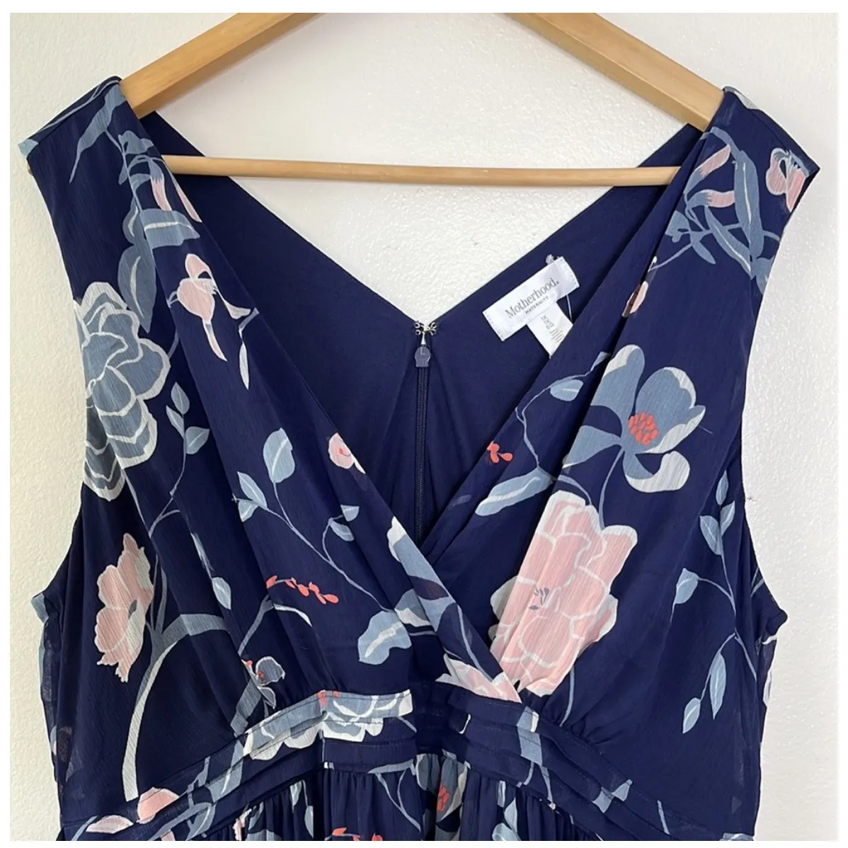 Navy Floral Chiffon Maxi Dress w/ Surplice Pin-tuck Waist - Image 15