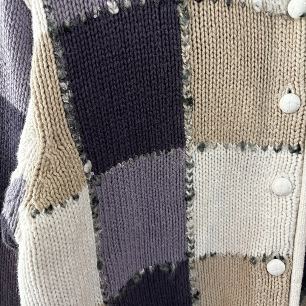 Dressbarn Women's Checkered Sweater - Cream, Purple, and Tan size Large - Image 3