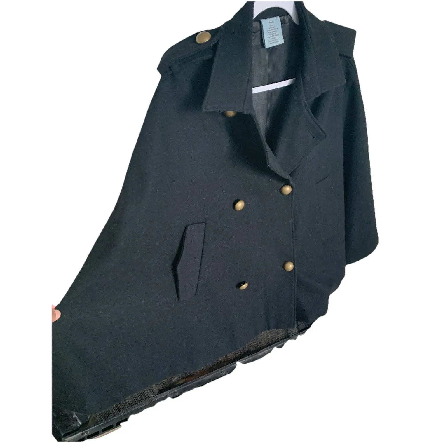 Kate Landry black poncho-style jacket, one size fits all, wool, black, women's - Image 3