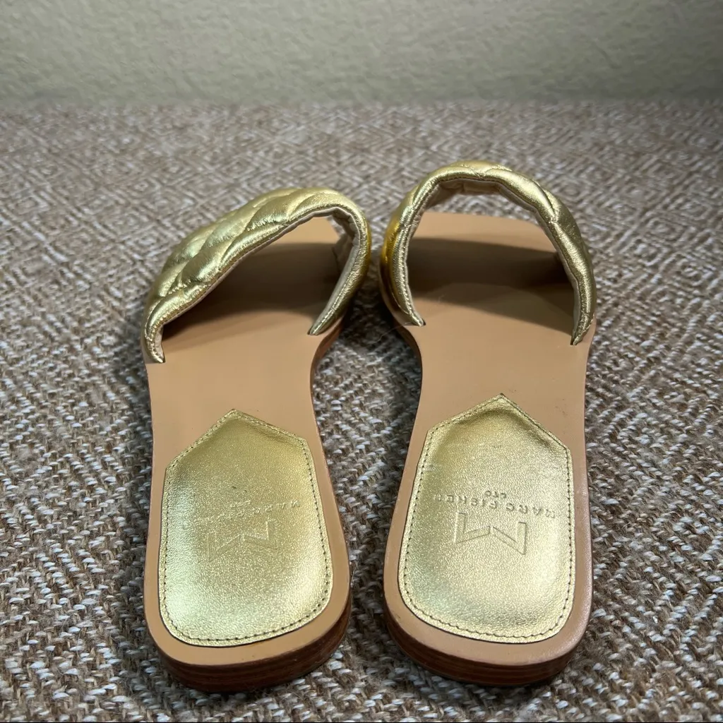 Marc Fisher Womens Leather Gold Metallic Puff Square Toe Sandals Sz 6.5M Boho - Image 4