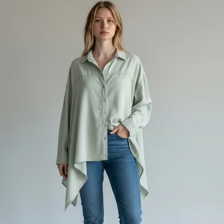 ONE by One Teaspoon Sage Green Hi Low Button Down Shirt Medium NWOT Boho Casual - Image 11