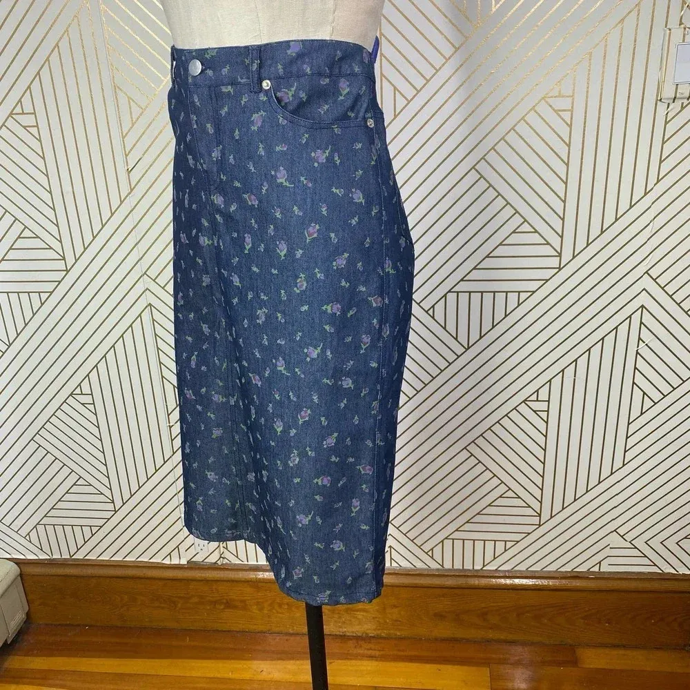 BETSEY JOHNSON Vintage Floral Denim‎ Pencil Skirt in Blue Size US XS - Image 7