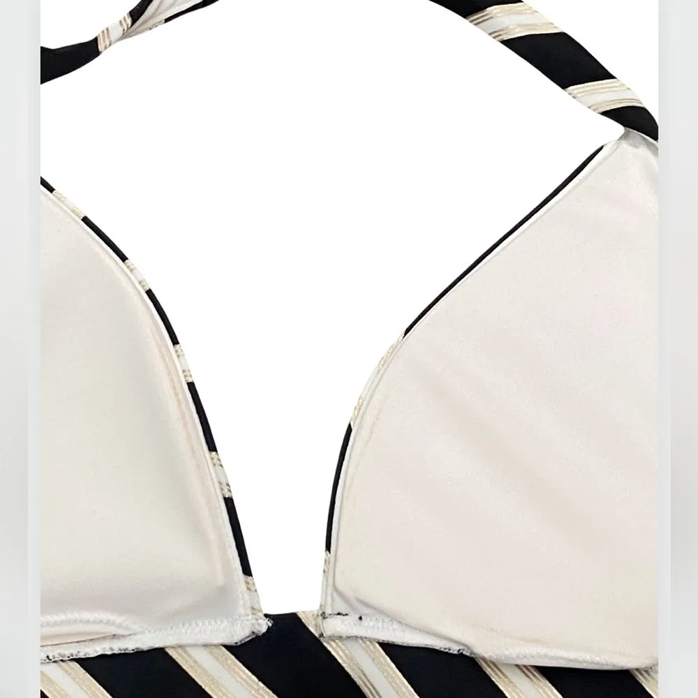 VICTORIA’S SECRET Push Up Black Gold Metallic Striped Padded Swim Bikini Top S - Image 4