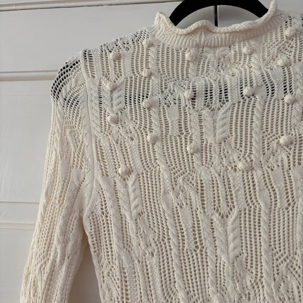 Ulla Johnson Celeste Pointelle Pullover Knit Cream Popcorn Sweater Size XS Petit - Image 13