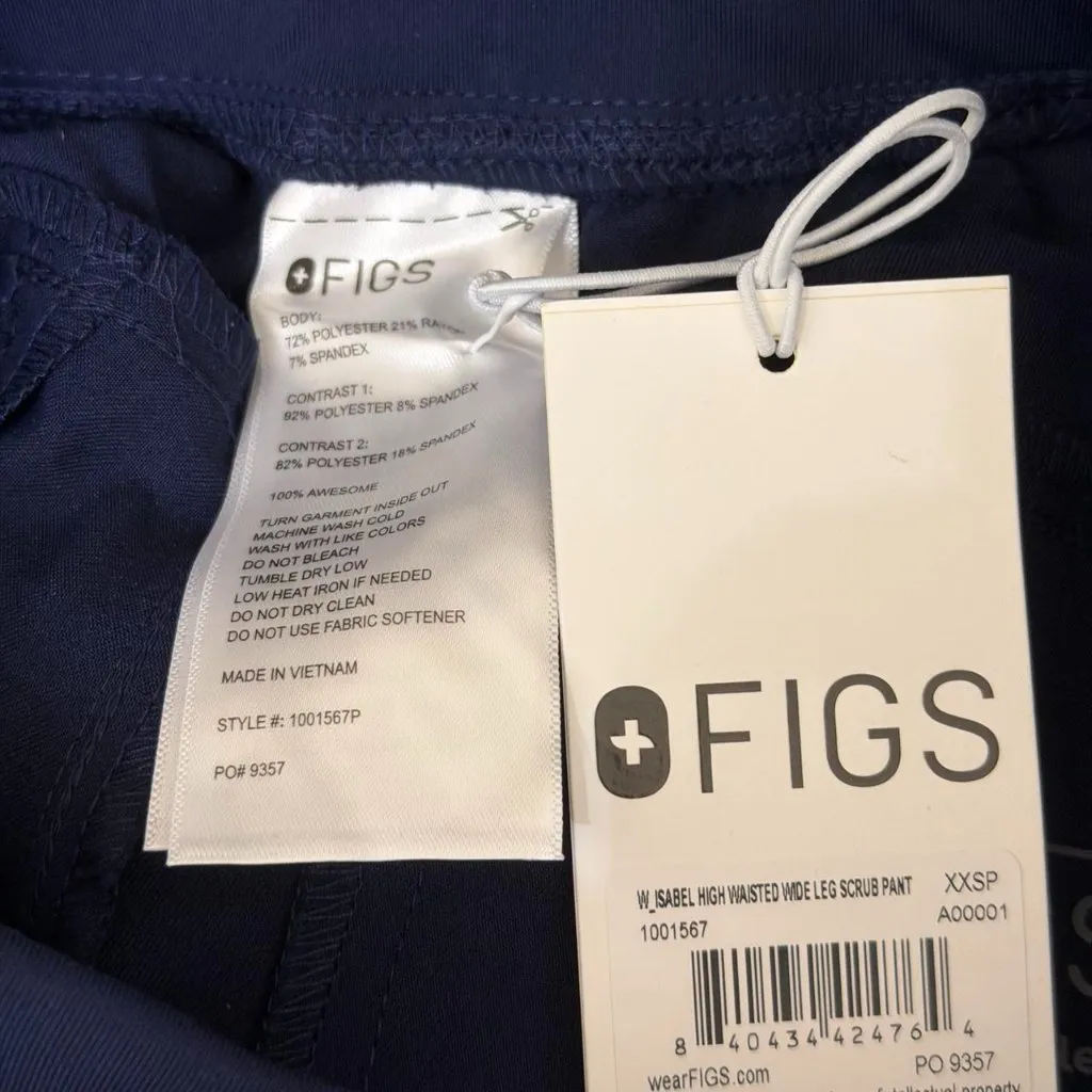 Figs High Waisted Isabel Wide Leg Scrub Pants in Navy, Size XXS Petite - Image 10