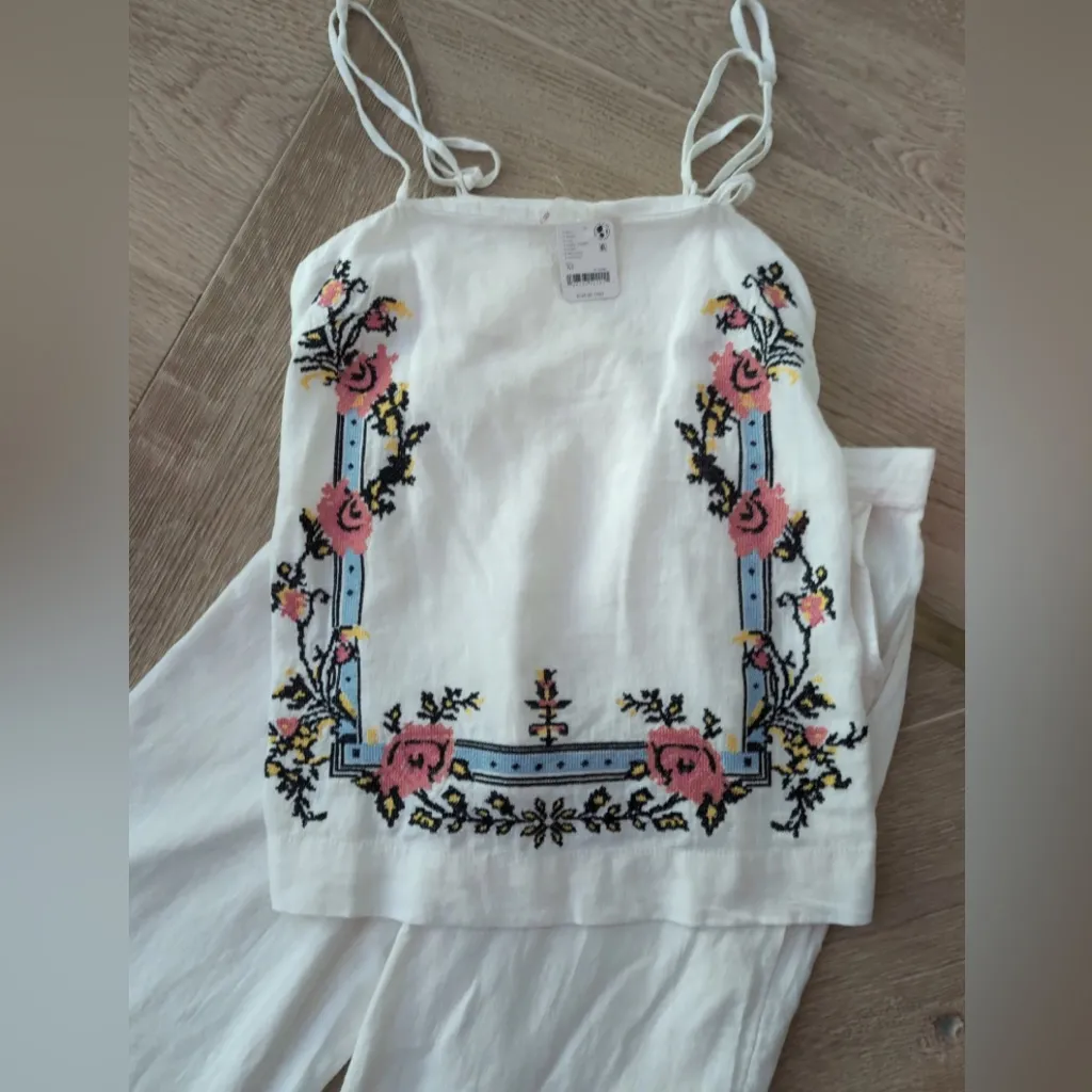 Free People Sightseer Embroidered Linen Set White Size XS - Image 2