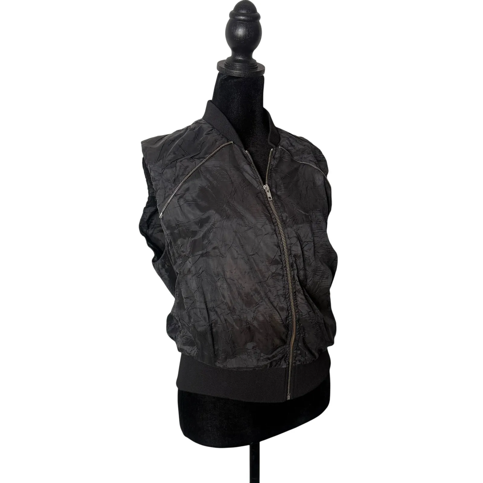 Acne Studios Blanche Crinkle Convertible Vest Jacket Womens 38 M Black Zip Up‎ - Image 7