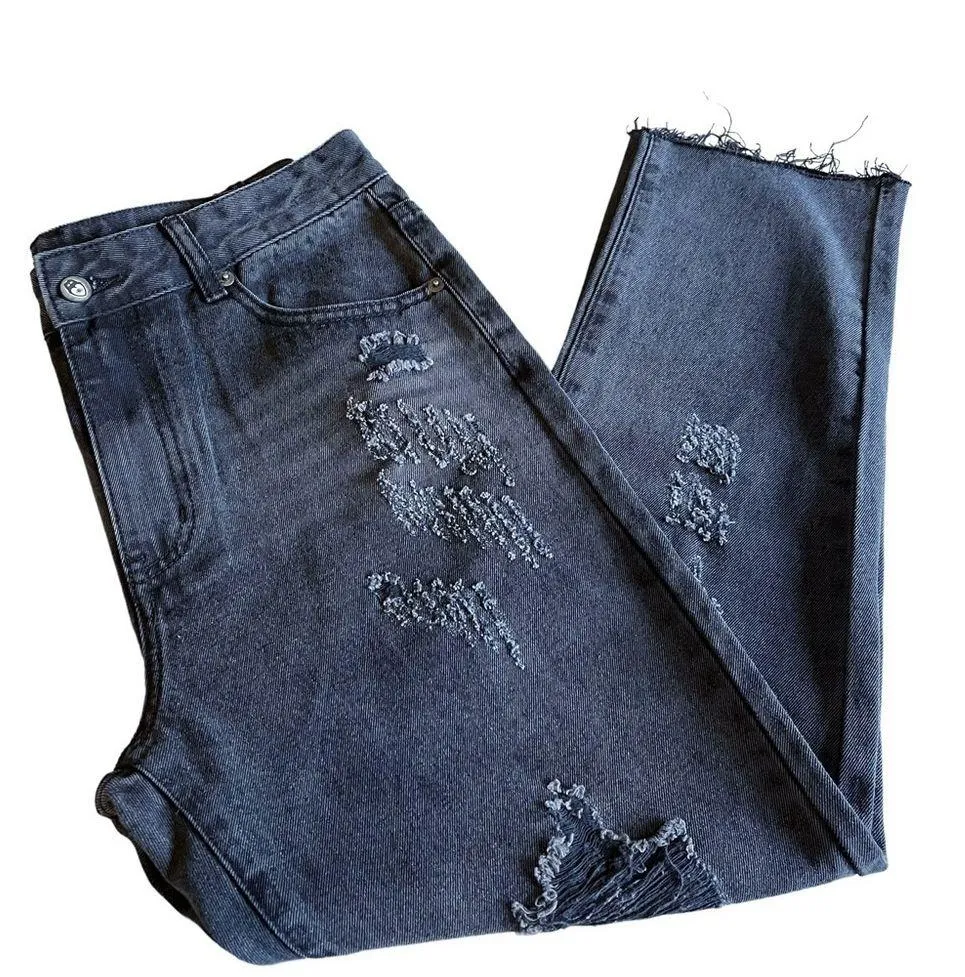 Nasty Gal NWT High Rise Ripped Distressed Faded Black Raw Hem Denim Jeans Size 8 - Image 8