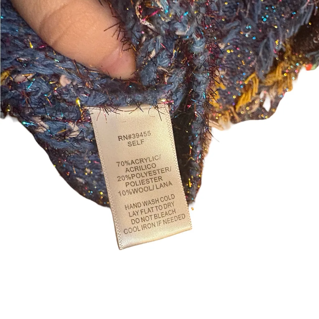 Ivory Rose Art Fringe Statement Sweater | Indigo Purple Festival Knit | S Blue - Image 8