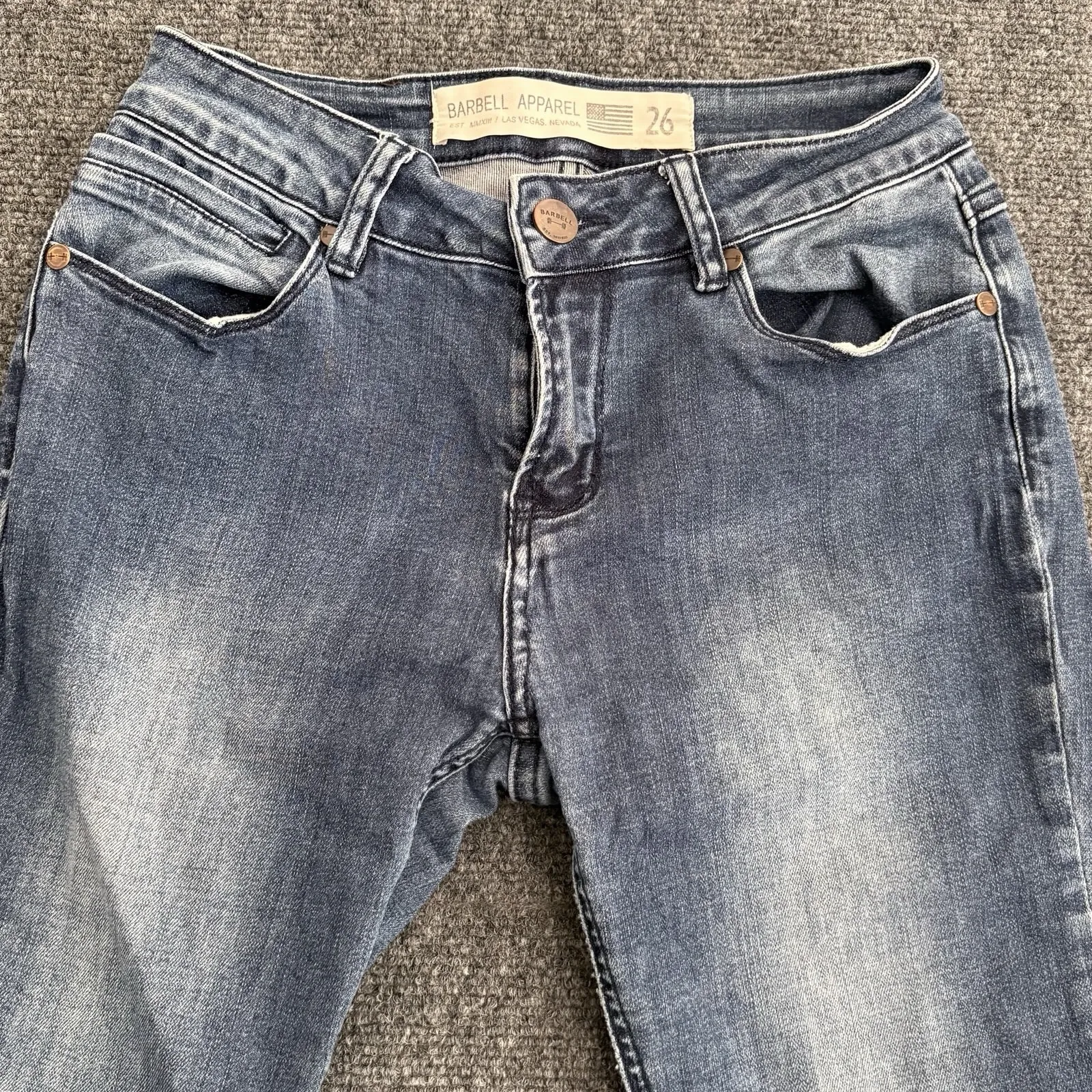Barbell Apparel Jeans Womens 26x32 Blue Med Wash Slim Skinny Stretch Denim Gym Size 26 - Image 2