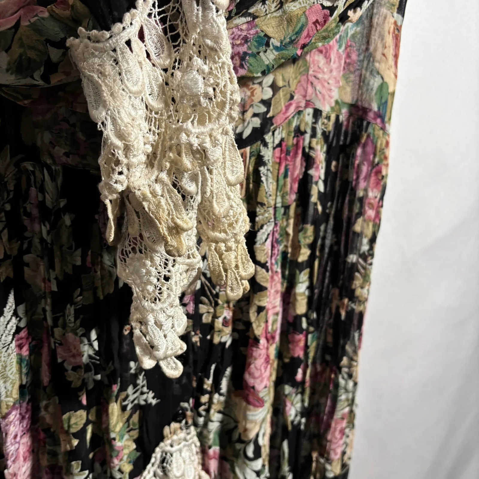 VTG 90s STARINA Sheer Floral Maxi Dress M Whimsigoth Fairy Grunge Lace Romantic* Black Size M - Image 7