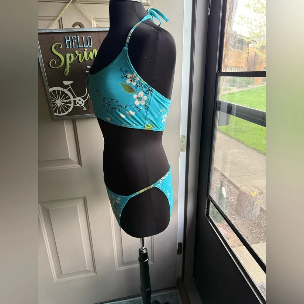 Vintage NOS 90s Sun Streak Newport News foil floral bikini swimsuit, size L/XL - Image 4