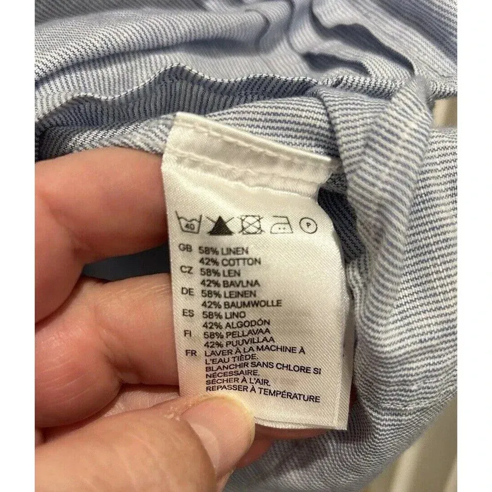 H&M Divided Blue Striped Linen Cotton Buttondown Tunic Top‎ Blouse Women’s Sz 14 - Image 7