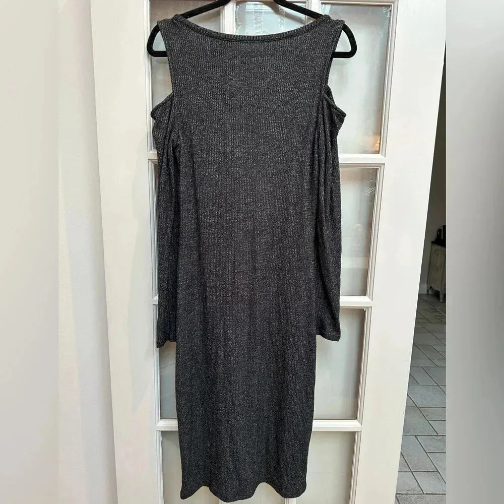 Juicy Couture Charcoal Grey Shoulder Long Sleeve Sweater Midi Dress Size Large L - Image 7