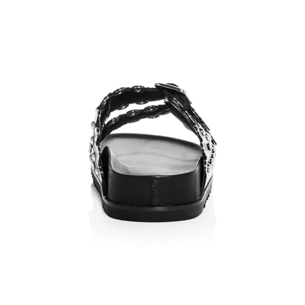 Ash Universe Slide Sandal Black Leather Studded Crystals Birks Flats Edgy Gothic - Image 3