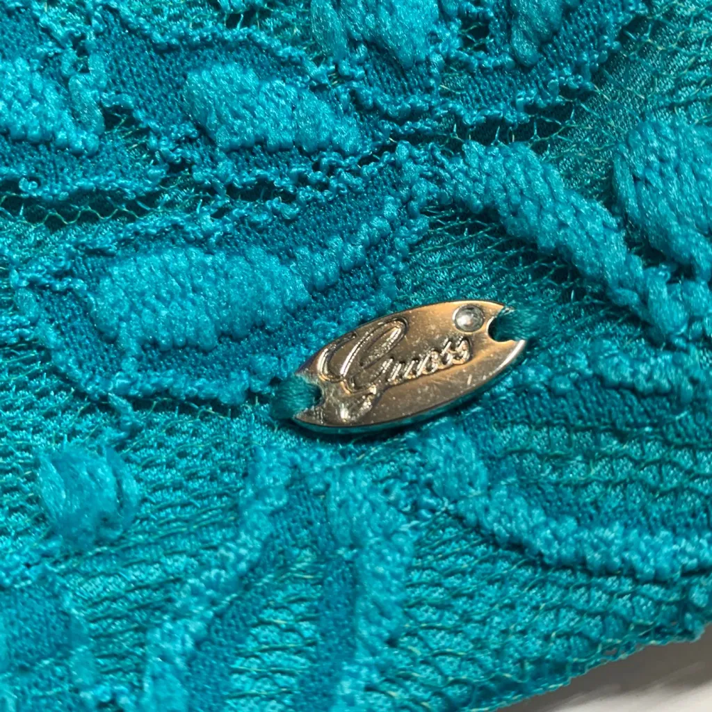 GUESS Teal Lace Cap Sleeve V-Neck Top - Image 6