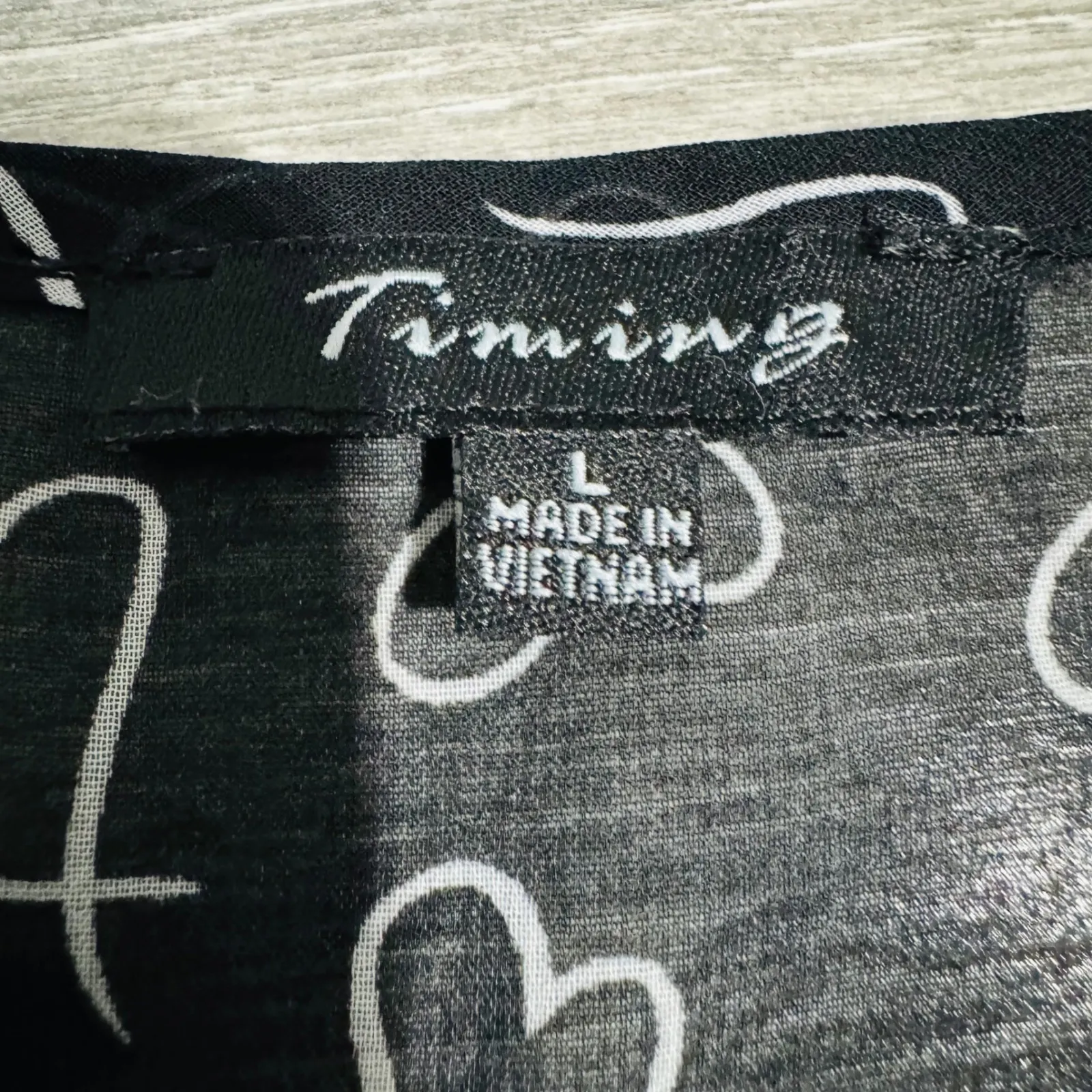 Timing Black Sheer Heart Print Ruffle Tie Front Blouse Top Women Sz L Celestial - Image 8