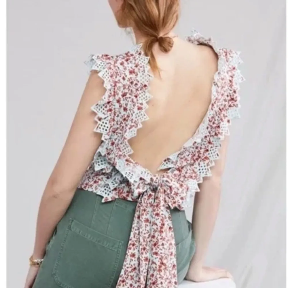 ANTHROPOLOGIE BLUE TASSEL COTTON TRINA BOW SLIGHTLY
CROPPED BLOUSE Red Size XS - Image 3