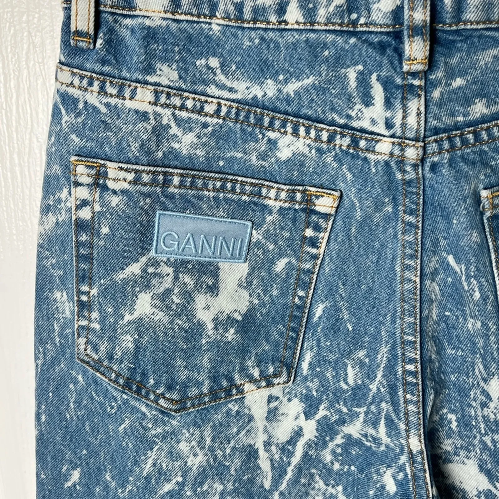 GANNI Womens Cotton High Rise White Acid Light Blue Bootcut Denim BetzyJeans 27 - Image 10