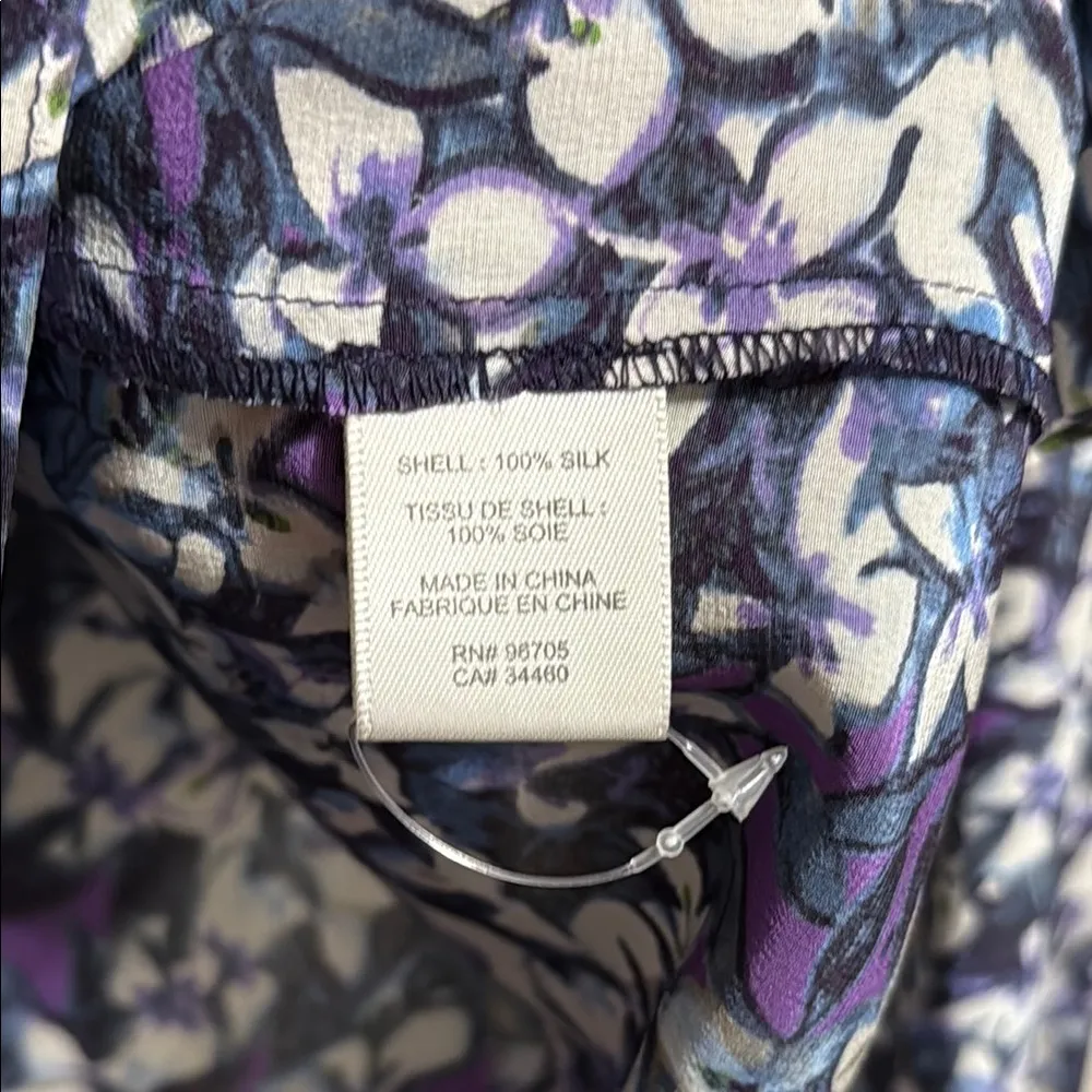 💖 Rebecca Taylor 100% Silk Purple Floral Long Sleeve Blouse - Image 5