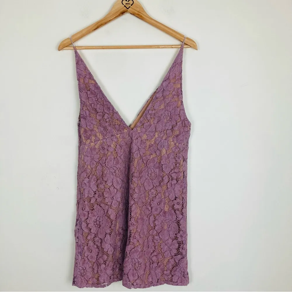 Free People “Dangerous Love” dusty lavender pink lace overlay v neck dress. 8 - Image 2
