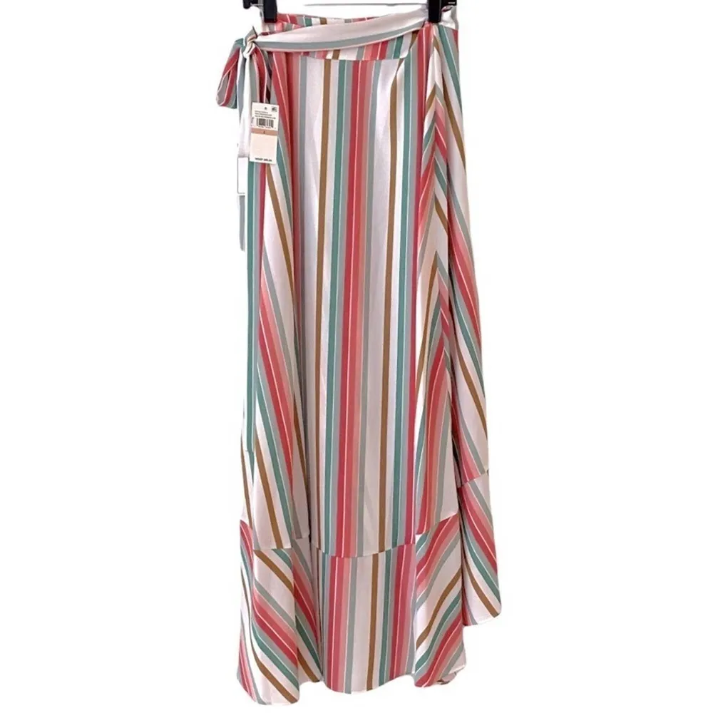 1.STATE Striped Wrap Asymmetrical Ruffle Midi Skirt - Image 5