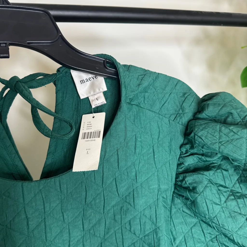 NEW Anthropologie Maeve Green Puff Sleeve Drop Waist Mini Dress size L Large - Image 12