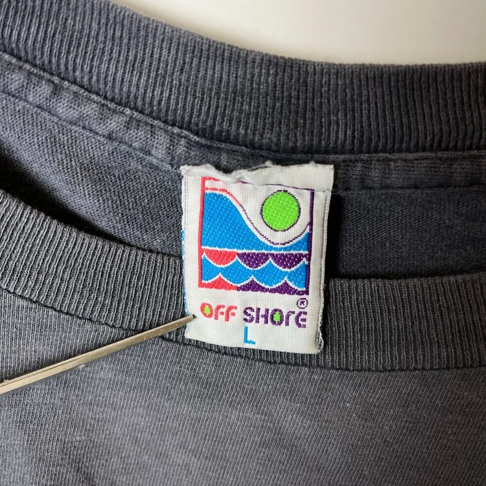 Vintage 90s Off Shore Surf T Shirt Womens Large L USA Beach Single Stitch Solid Gray - Image 4