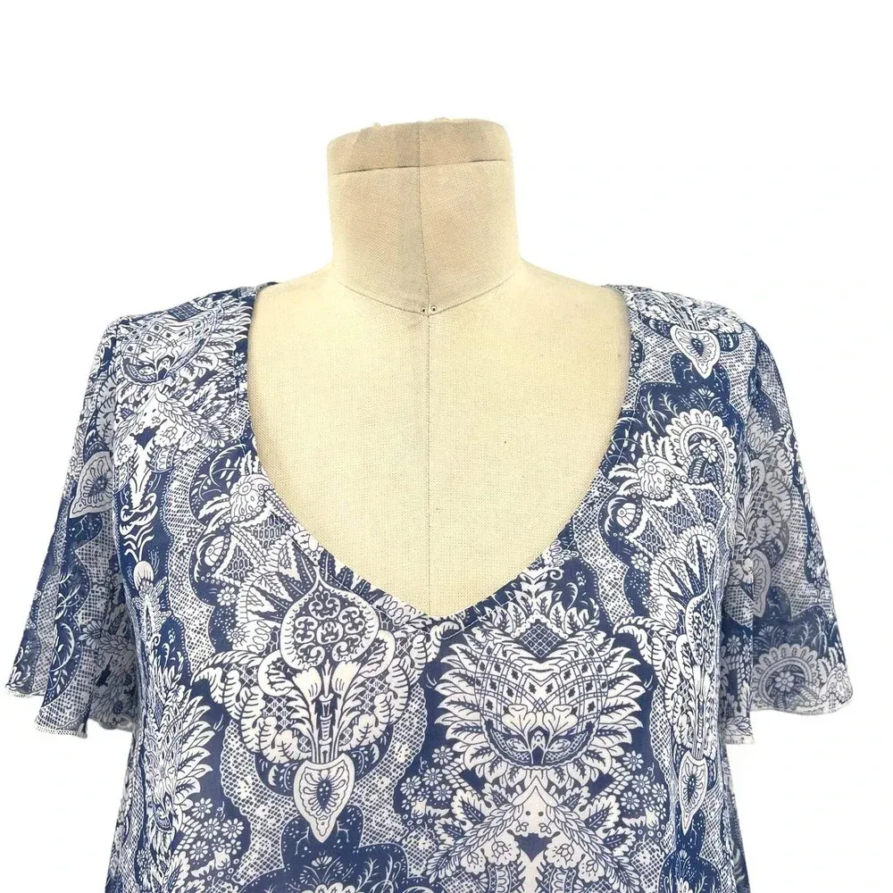 Show Me Your Mumu Kylie Babydoll Mini Dress Teacup Blue‎ White Size Small - Image 3