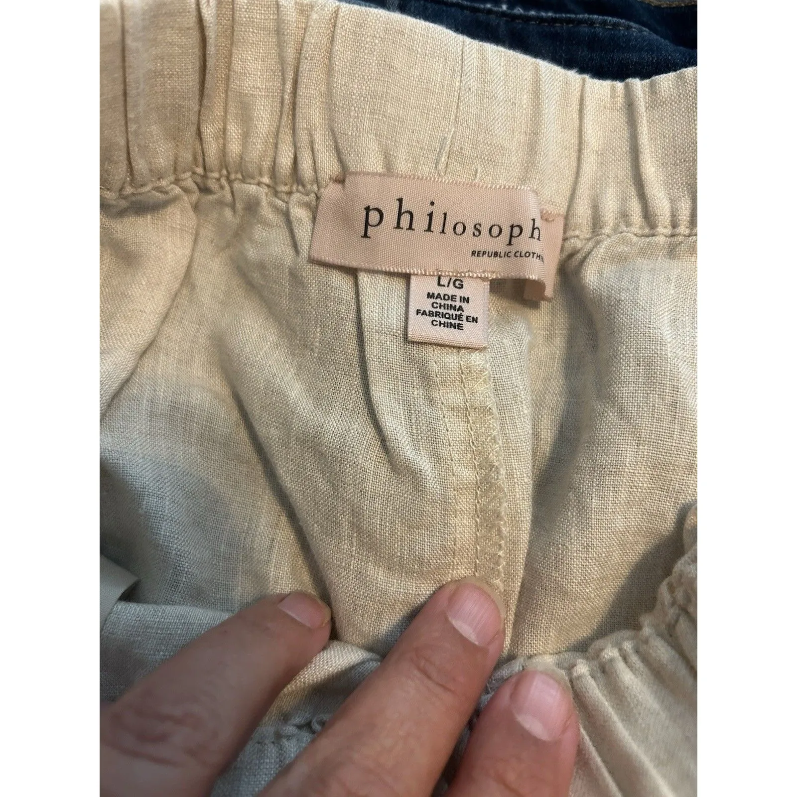Philosophy  Beige Linen Relaxed Beach Shorts Women Size  Large Elastic Pockets - Image 2